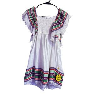 PEACE OF CAKE *NWT* Little Girl’s White Dress with Colorful Sleeves SZ 8-10 (M)